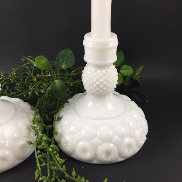 Kemple Glass Accents 2 Kemple Glass Milk Glass Candle Holders Moon And Stars W Diamond Point